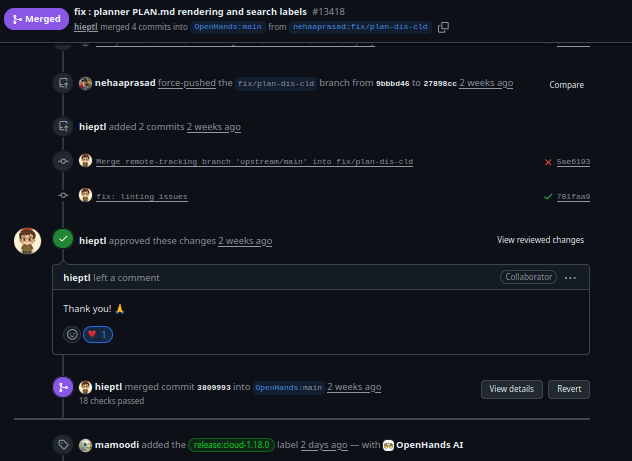 OpenHands merged PR